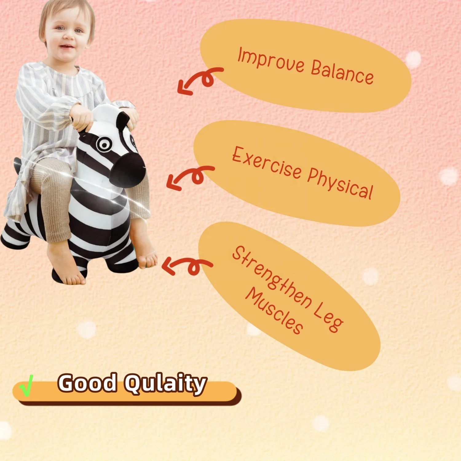 Hot Sale Toy Kids Ride-on Exercise Balance inflatable Plush Bouncy Animal Zebra For Toddlers space hopper