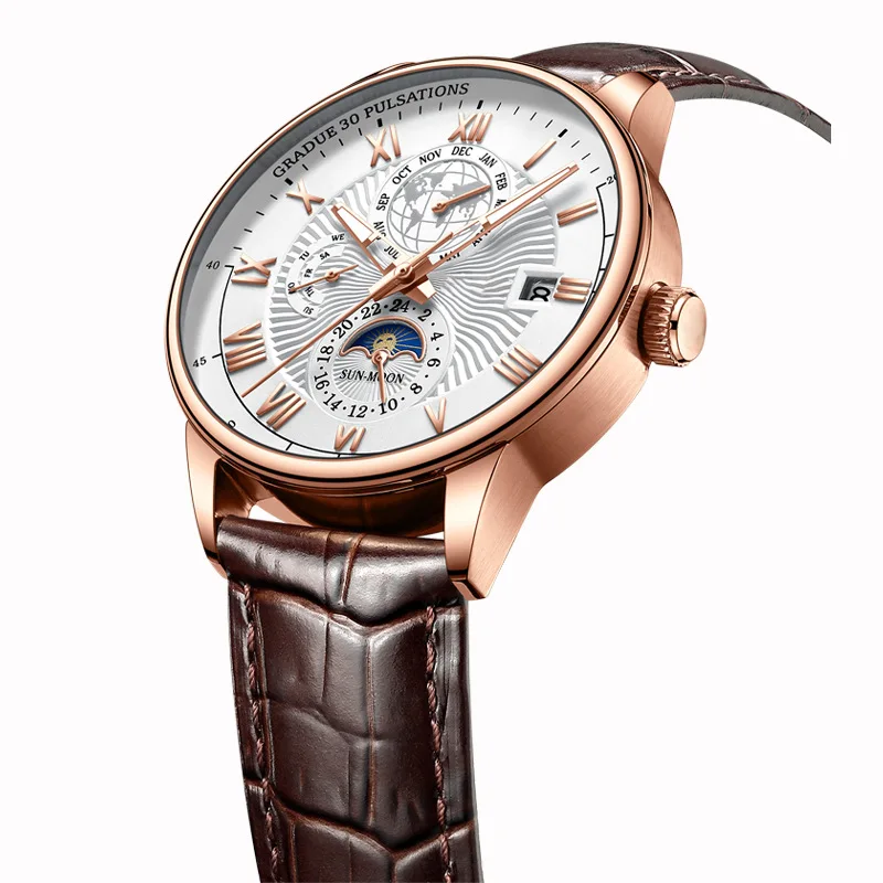 OEM 40MM Classic Luxury Quartz Wristwatch 5 Atm Waterproof Ultra-Thin Multifunction Men Leather Custom Watch