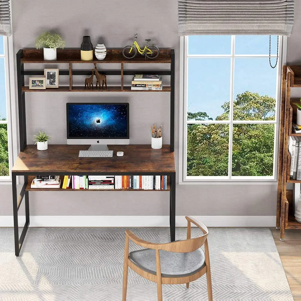 FREE SAMPLE Computer Desk with Hutch Rustic Office Desk Study Writing Workstation with Under-top Storage Shelf for Home Office
