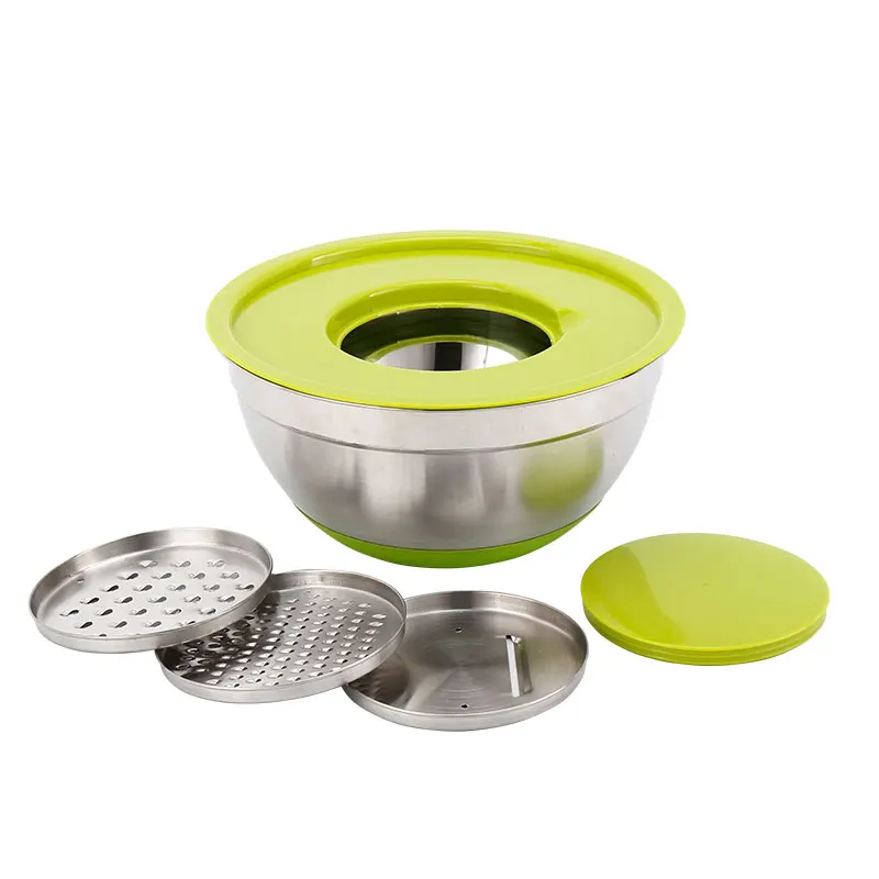 Stainless steel salad bowl with non slip bottom mixing bowl with lid multi-functional mixing bowl with grater