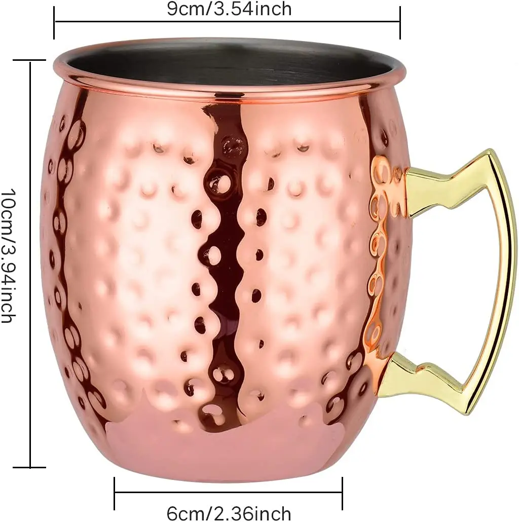 Hot Sell Customized Metal Cocktail Glass 16 oz Hammered Moscow Mule Copper Mug Stainless Steel Moscow Mule Mug