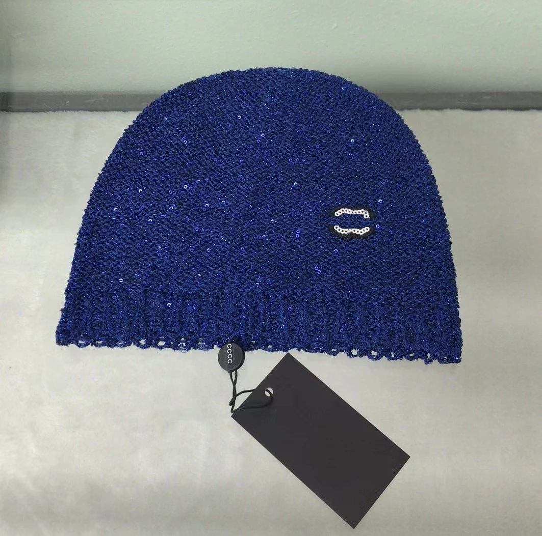 High version knitting hats new designer shiny hat  letter C fashion hat for girls