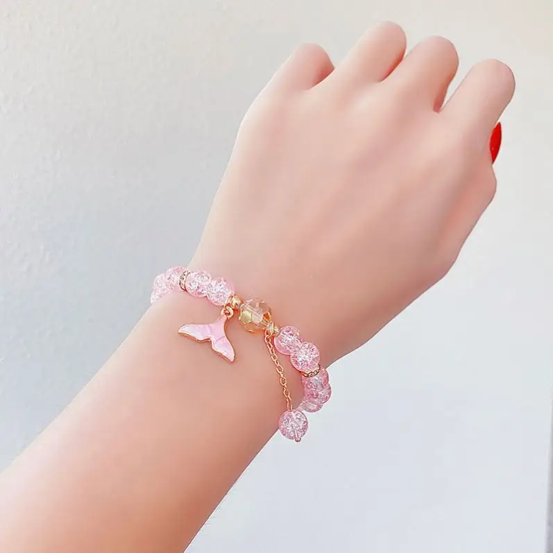 Wholesale Colorful Bracelets Rainbow Unicorn Cartoon Charm Bracelets Glass Beaded Bracelets for Kids Girls