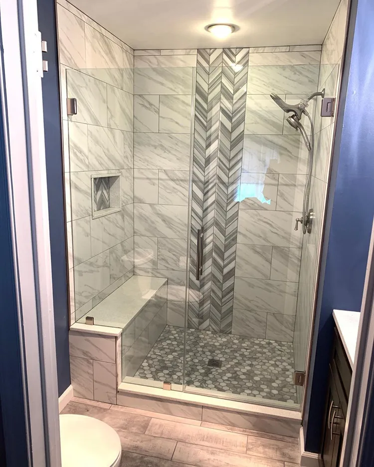 2 Shower Glass Doors  Frameless With Bench Notched Panel