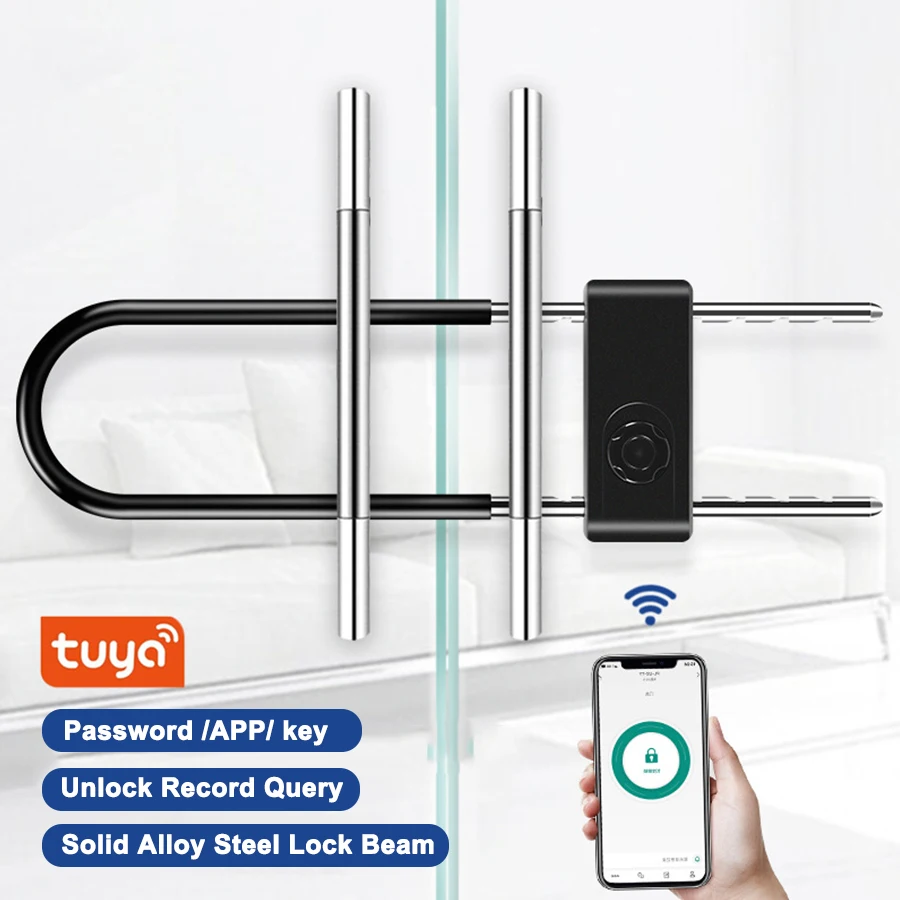 U-lock Electronic Smart Security Combination Password U Shape Glass Door Lock with Tuya APP and Key Unlock