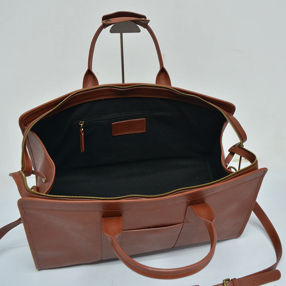 High quality handmade custom Chestnut Genuine Leather Travel Bag Classic duffle bag