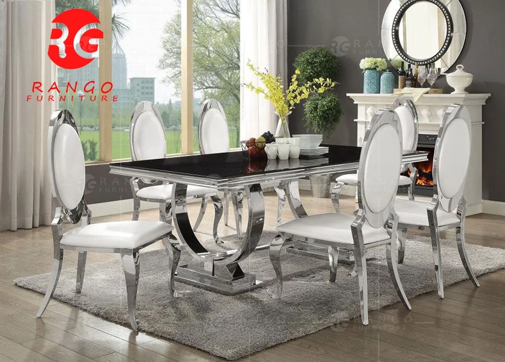 Glass top dining table and 6 pink velvet dining chairs dining room furniture  with low  price