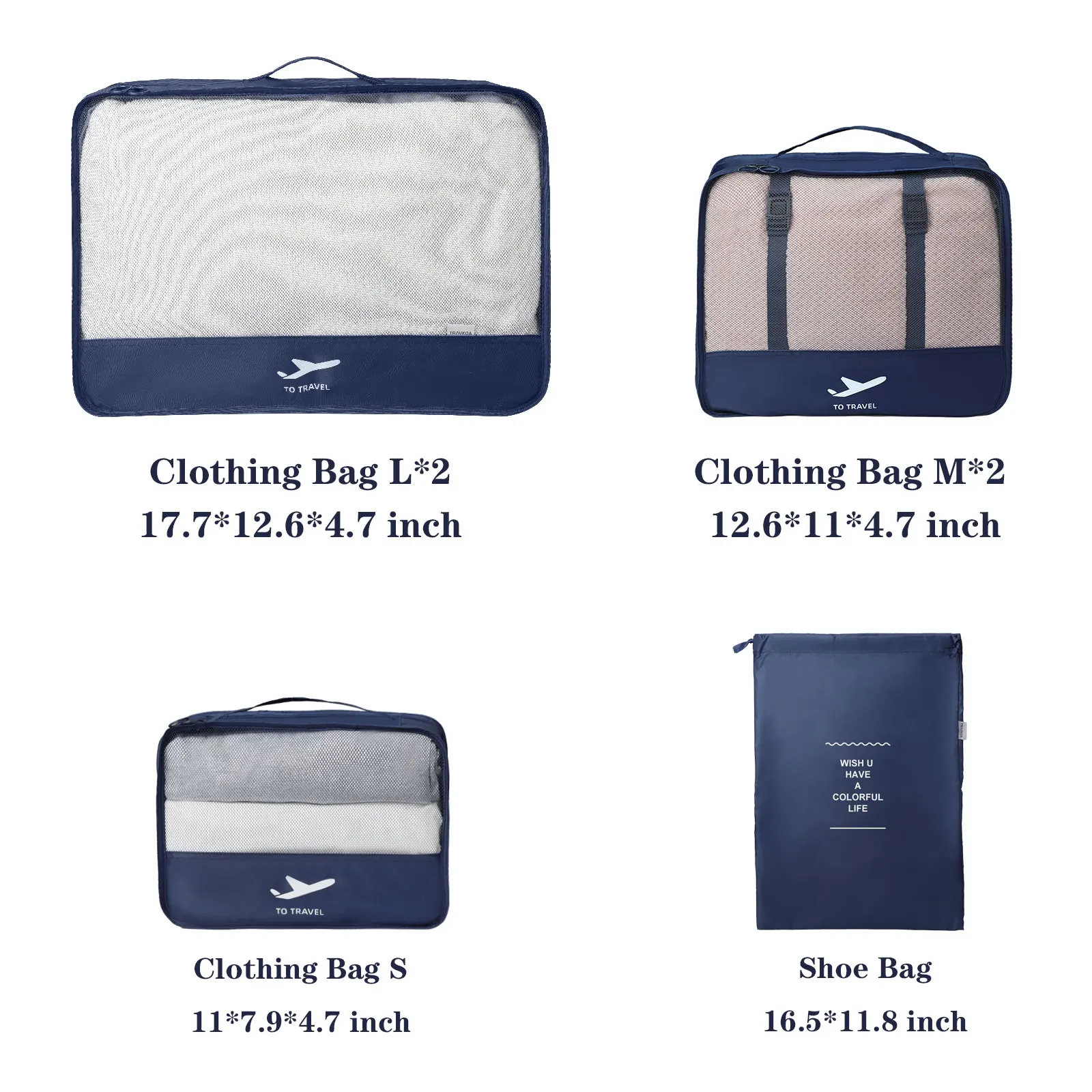 Travel Accessories 7 Set Compression Mesh Luggage Packing Organizers Packing Cubes with 2 Shoe Bags