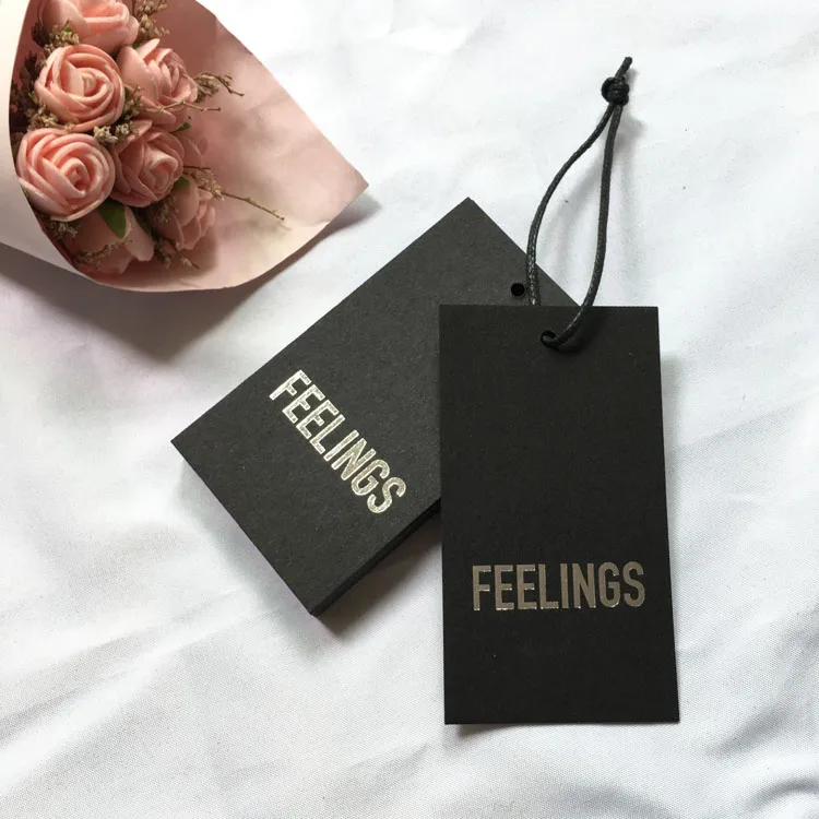 Garment Accessories Custom Clothing Tag With Stamping Foil Hang Tags For Jeans Black Cardboard Paper Tag With Logo