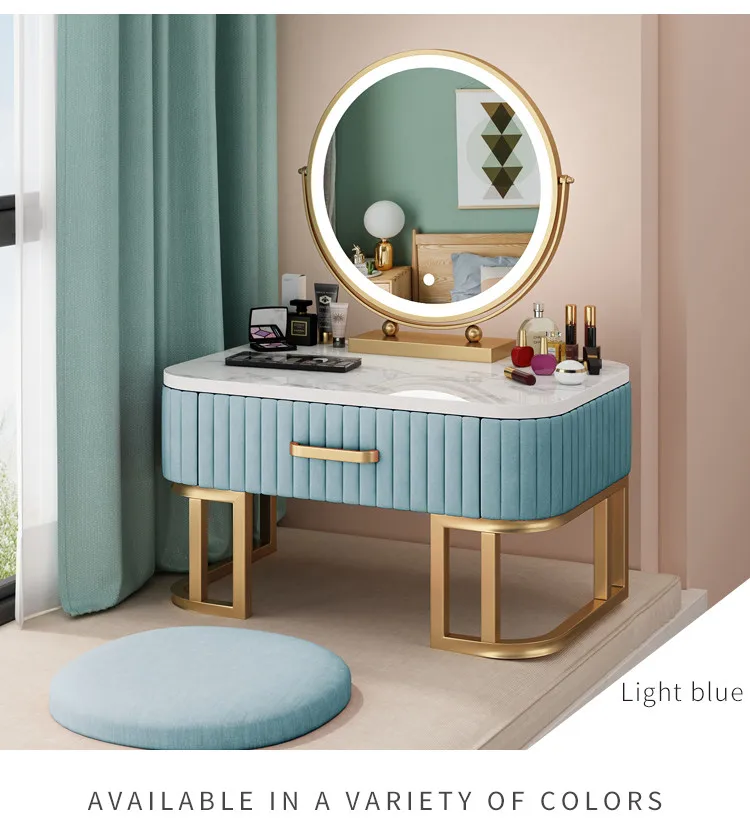 2021 Modern short legs golden pink green velvet marble top make up table 50 cm