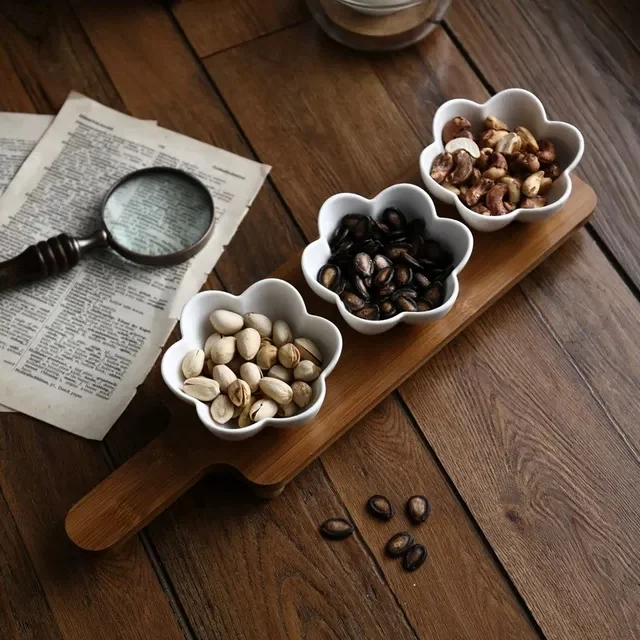  Ceramic Custom Heart Flower Star Shape Dry Fruit Plate Snack And Dessert Dish With Wooden
