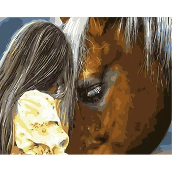 ROYALDREAM little girl with horse diy oil painting