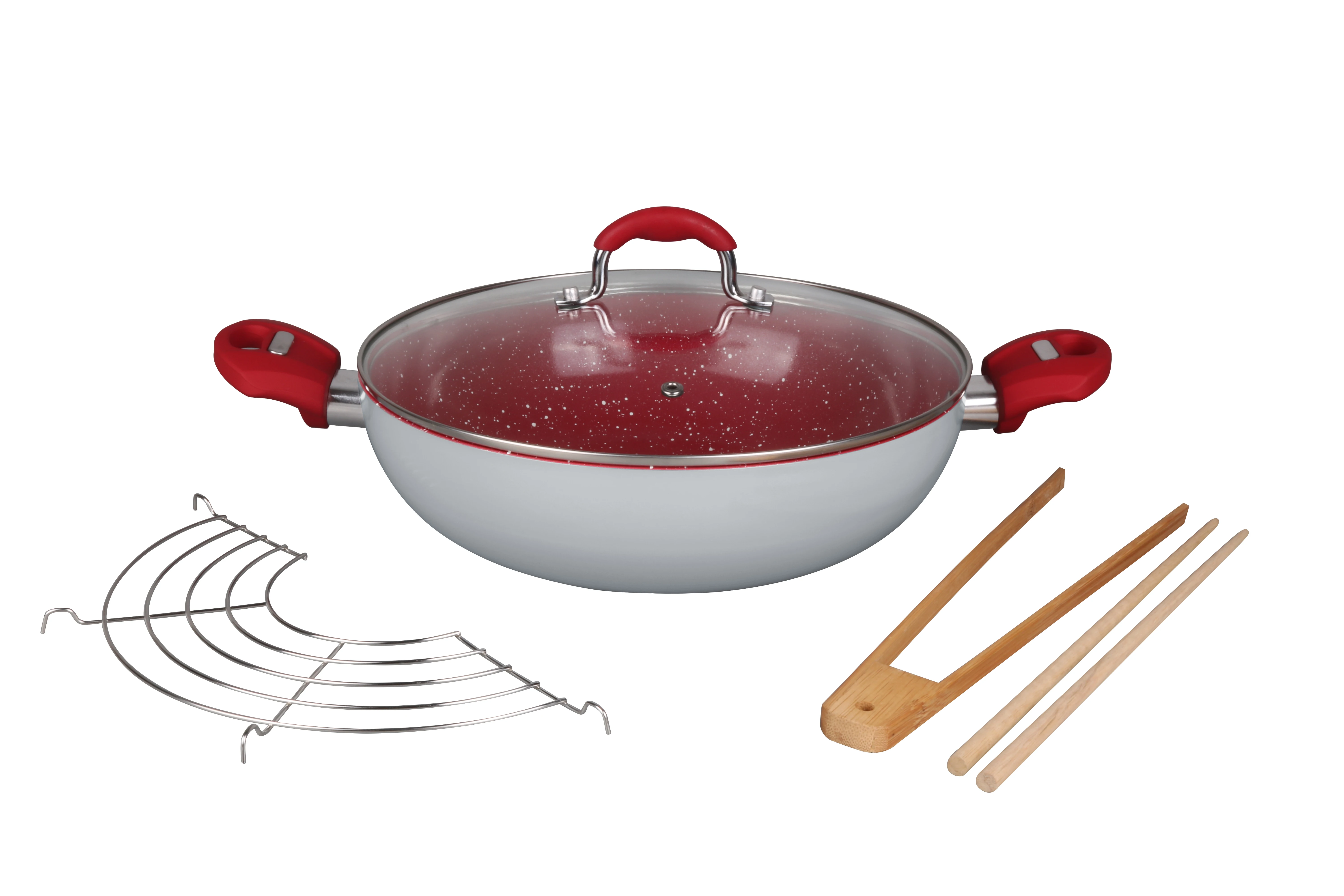 Food grade kitchenware nonstick cookware durable chinese wok pan with glass lid