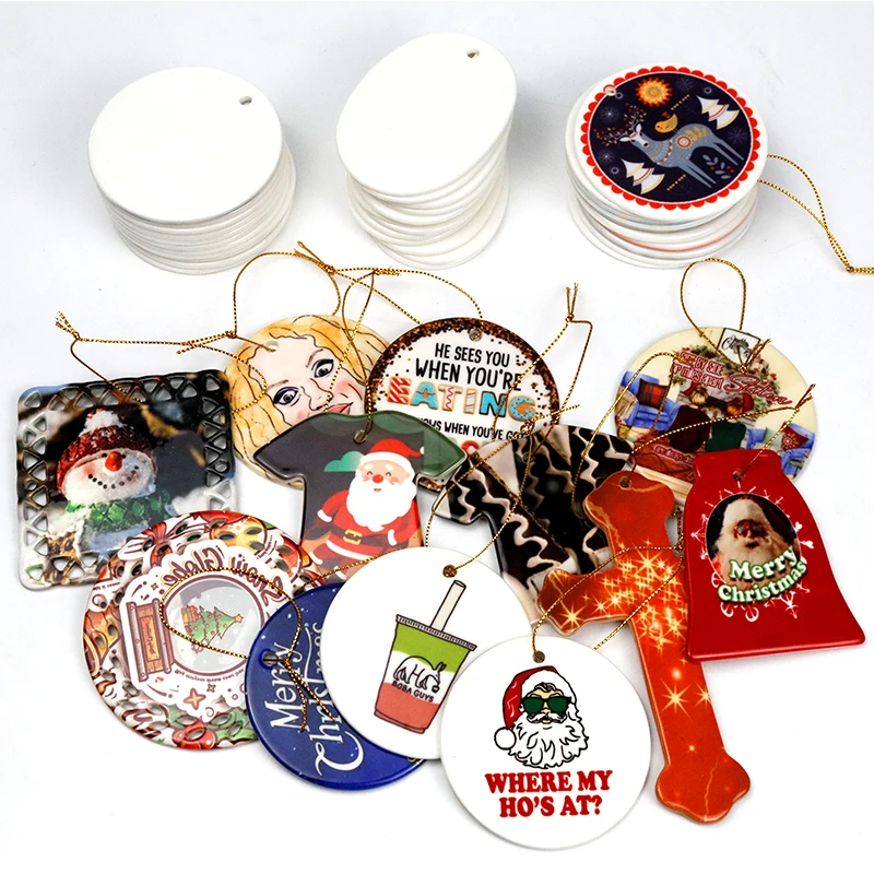 LeadSub 3 Inch Round Flat Ceramic Pendant for Sublimation Blanks Christmas Tree Circle Custom Sublimation Ceramic Ornaments