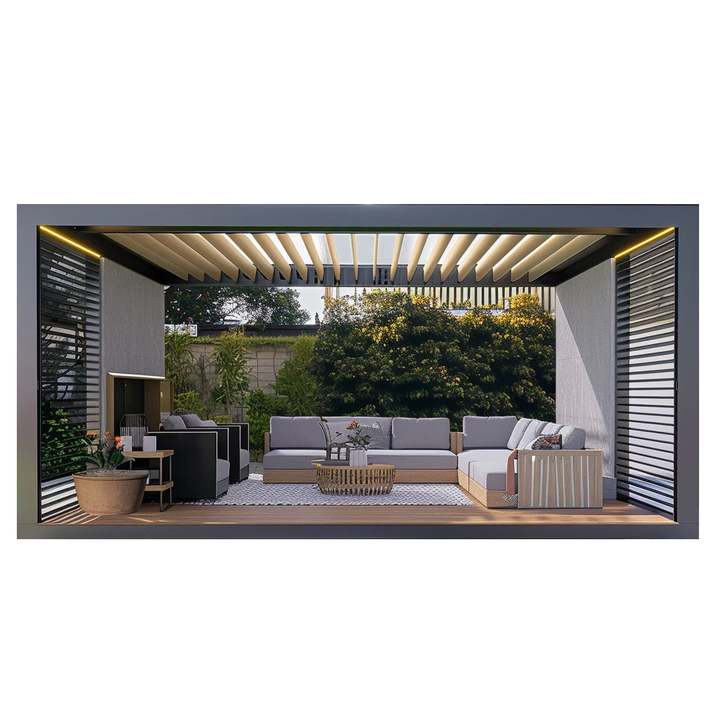 Villa Sunshade and Sun Terrace motorized canopy gazebo bioclimatic aluminium outdoor arches arbours bridge louvered pergola