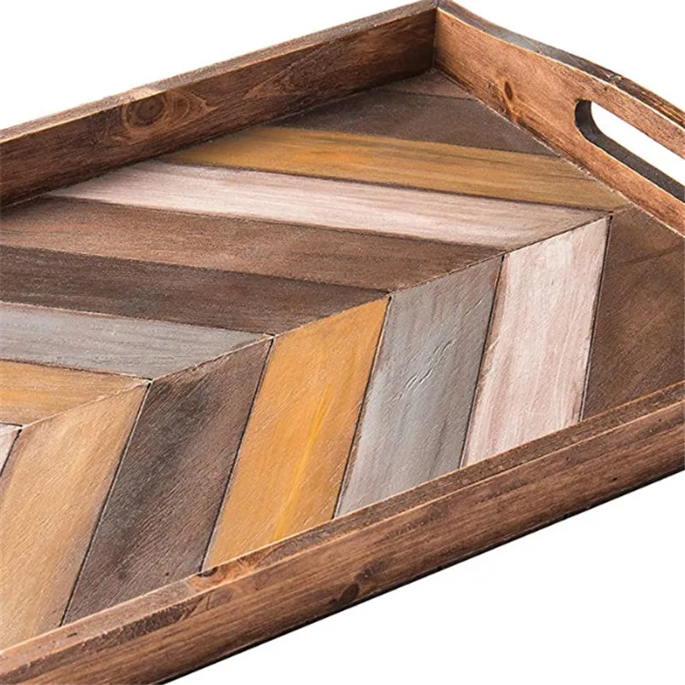 High quality cheap mygift Rustic village style Rectangular solid serving tray wood