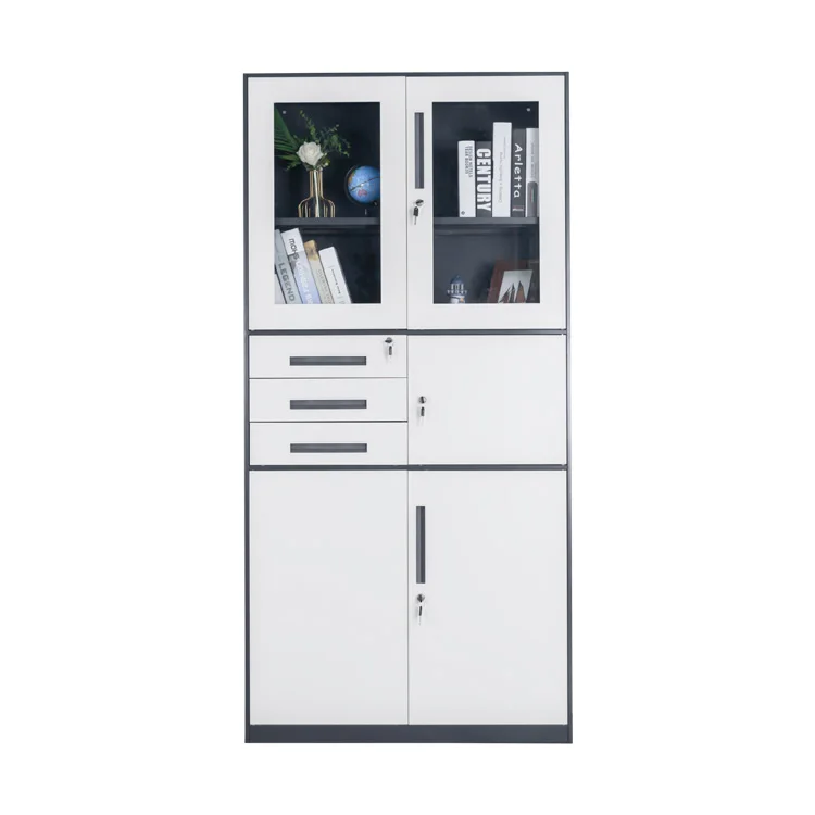 
Steel Office Furniture 2 Swing Glass Door Metal File Cabinet / Steel Filing Cabinet custom for all sizes and color with 3 drawer 