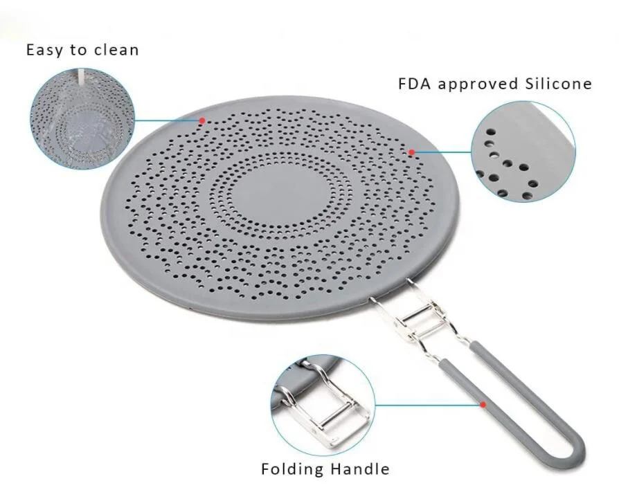 Silicone Splatter Screen Grease Splatter for Frying Pan Multi-Use Pan Cover with Folding Handle Oil Splash Guard