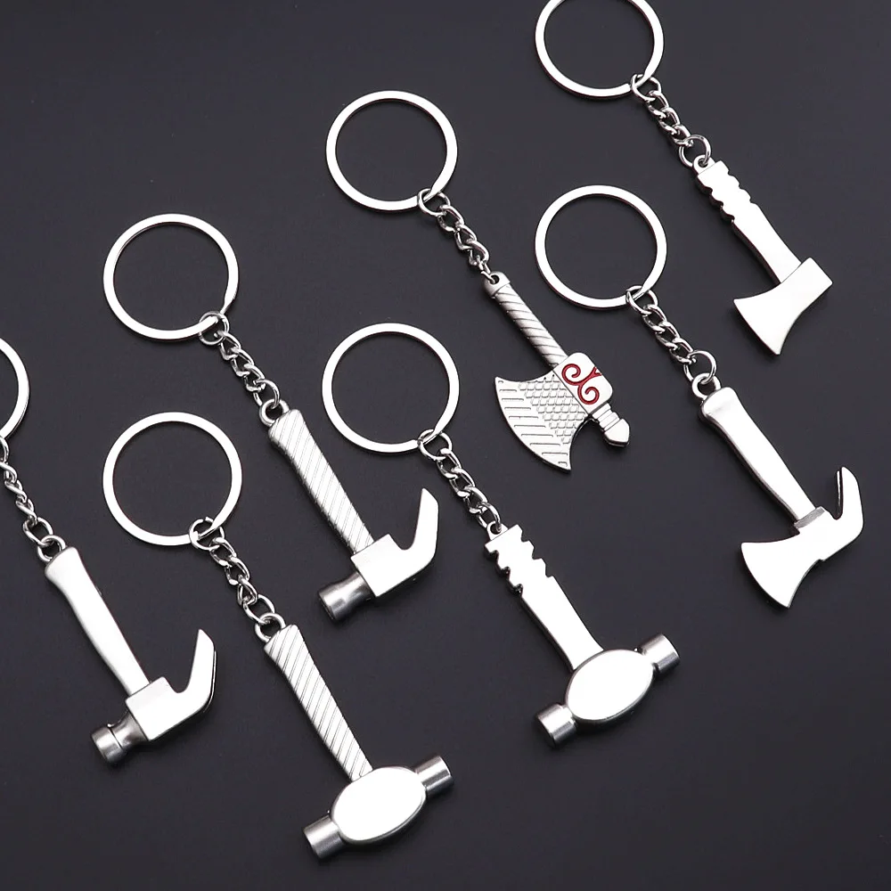Spanner Tong Axe Shovel Keychain Portable Mini Screwdriver Hand Tools Key chain ring Mini Silver Hammer Pliers Keychains