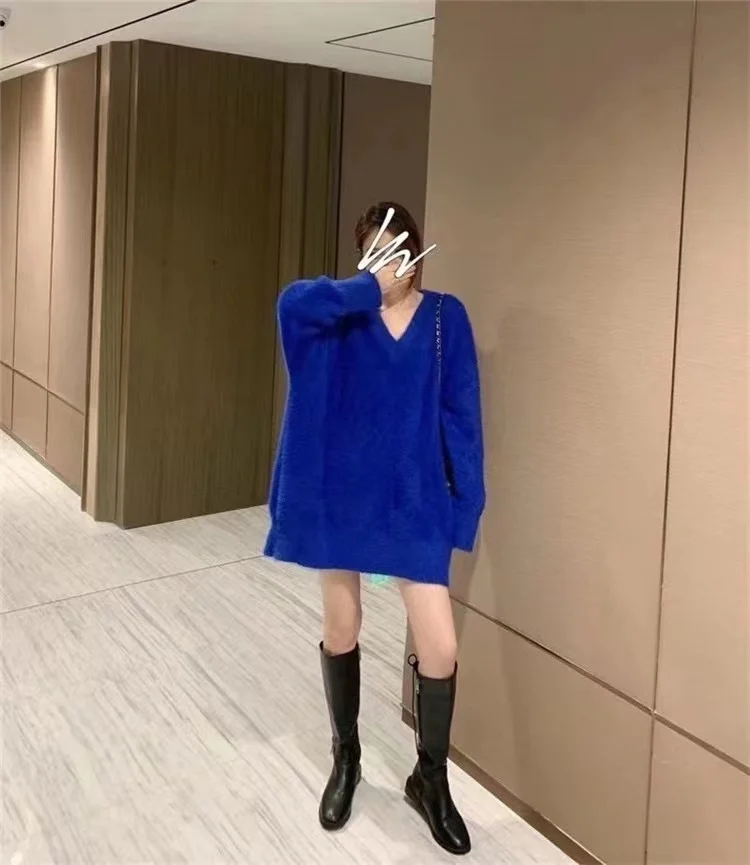 Hot Sale Winter Mink like Sweaters Women Plus Size Pullover V neck  loose size Sweater mohair sweater