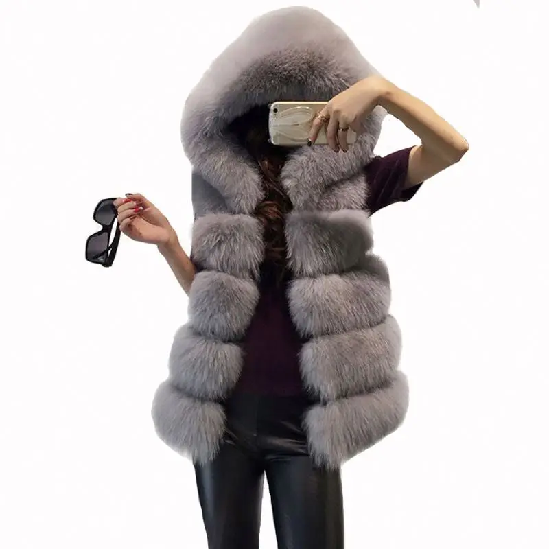 Wholesale Jtfur Fashion Fox Fur Coat Women Plush Winter Sleeveless Faux Fur Vest