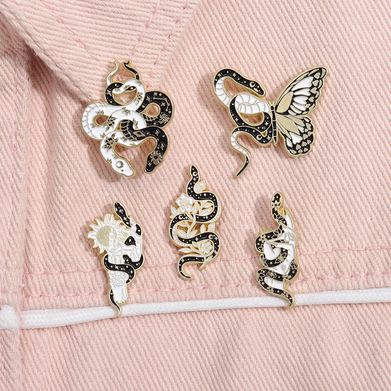Butterfly Snake Hard Enamel Pins Punk Gothic Animal Cartoon Brooches Lapel Badges Clothes Backpack Accessories Jewelry Gift
