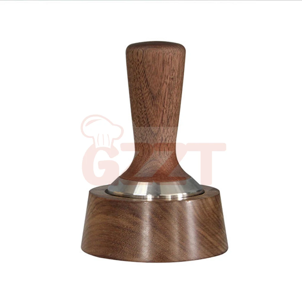 Walnut Wood Barista Tamper Tools 51Mm 53Mm 58Mm Espresso Stainless Steel Coffee Tamper With 60Mm Walnut Wooden Silicone Base