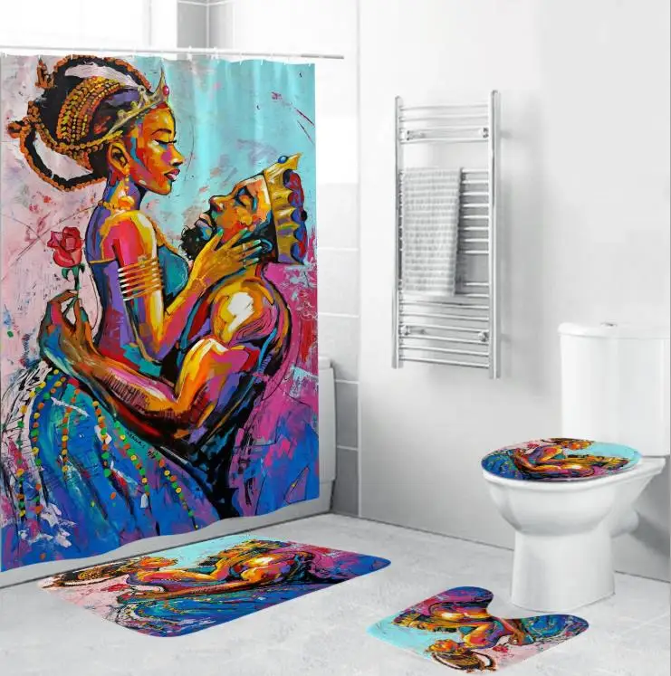 
Black girl magic bathroom rugs and mats sets with shower curtain African 