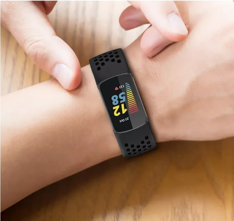 Coolyep Hole Style Fashion Breathable Sport Smart Watch Bands for Fitbit Charge 5 Solid Color Hole Silicone Watch Strap