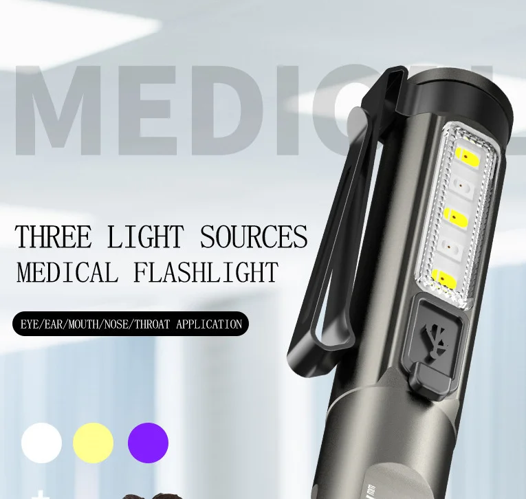 Waterproof IPX4 Pen Shape LED Penlight Purple Yellow Medical Emergency Flash Torch Lamp Outdoor Camp Type C Clip LED Flashlight