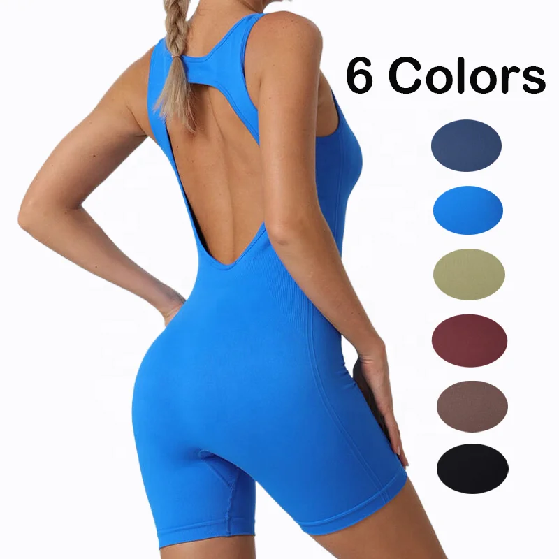 Custom Logo Women Jumpsuit Shorts Yoga BodySuits Gym Fitness Workout Clothes Sportswear One Piece Tracksuit Yoga Wear