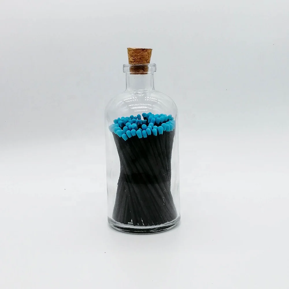 Пользовательские разноцветные бутылки стеклянная банка цветная головка защитные спички черные спички