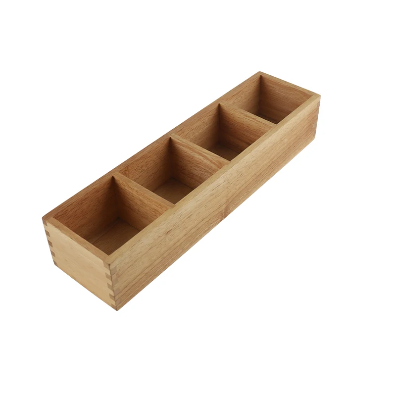  Rubber Wood Bamboo 4-Part Drawer Organizer Box Stacking Storage