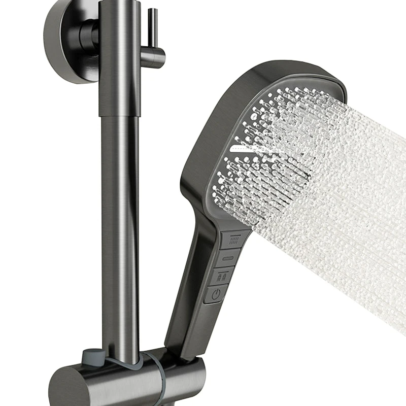 Digital Display Piano shower Gun Grey Rain Shower System Set  Multi-function exposed shower set with square bar