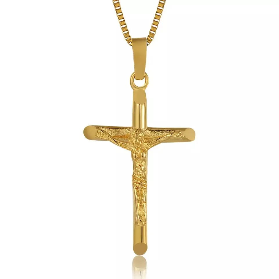 Hot Selling Christian Jesus Cross Pendant Necklace Chain 18k Gold Plated for Men Stainless Steel Crucifix Jewelry