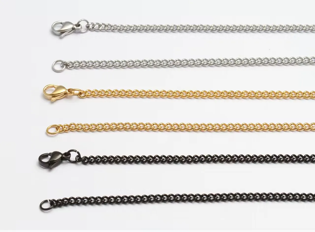 3mm polished sandblasting brushed pure titanium mens chain necklace cuban link box chain bracelet necklace with lobster clasp