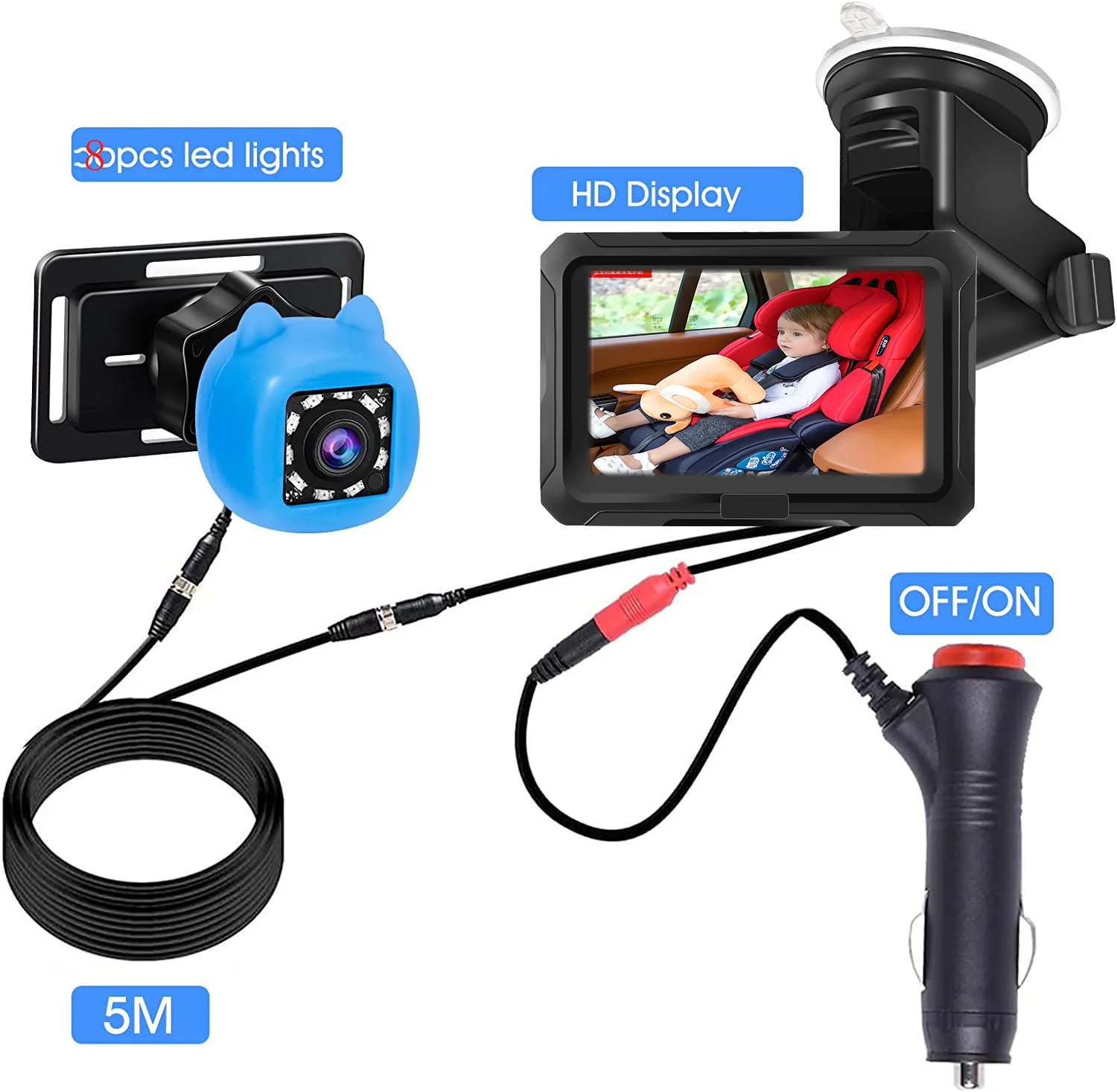 Factory Wholesale 4.3inch HD Screen Baby Monitors Back Seat Car Baby Children Video Mirror Monitor and Camera Set