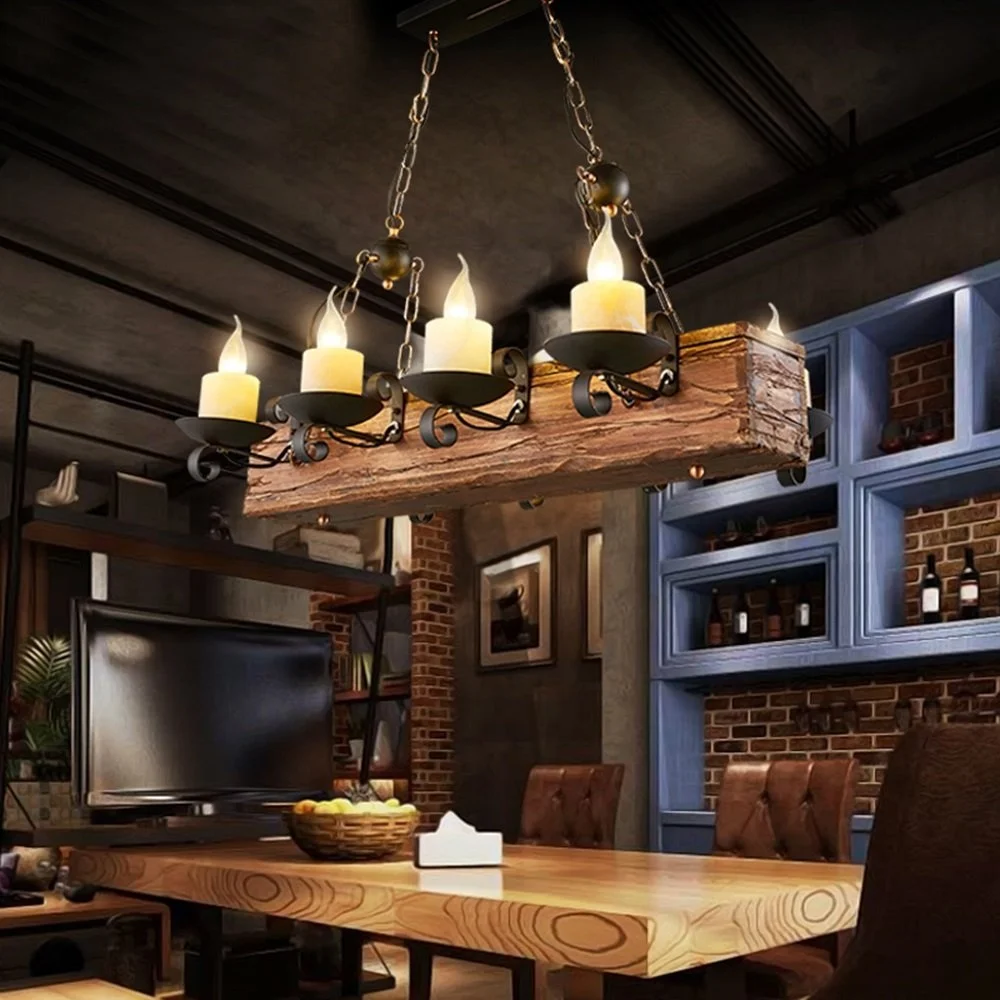 loft Hanging retro Chandelier Rustic Candlestick Pendant wood Antique light Creative Led Vintage boat Metal Wooden home lamp