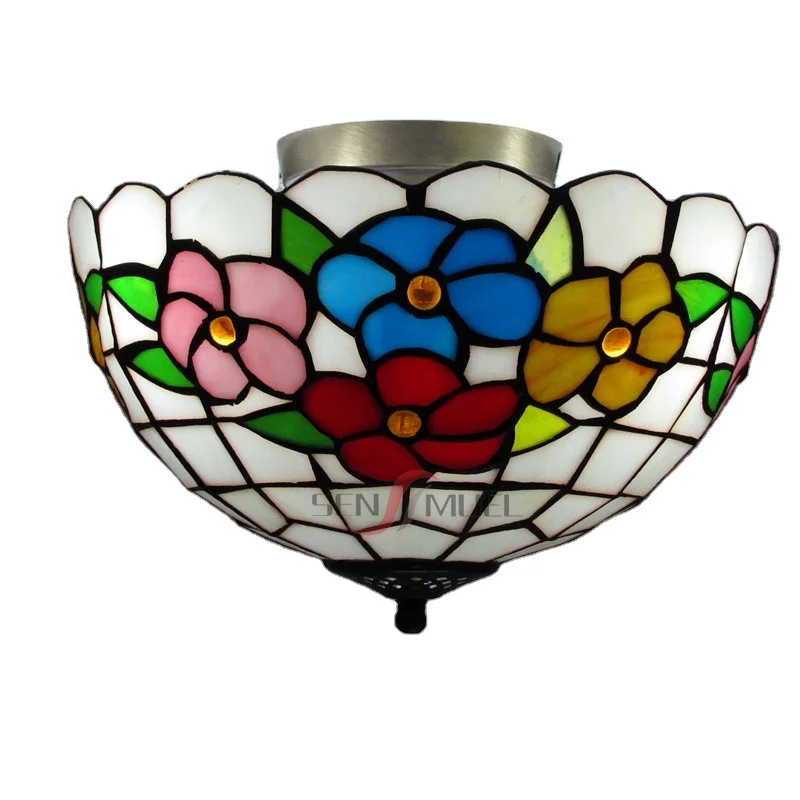 Chinese Factory Wholesale Custom Stained Glass Hand Welding Process Tiffany Style Ceiling Lights
