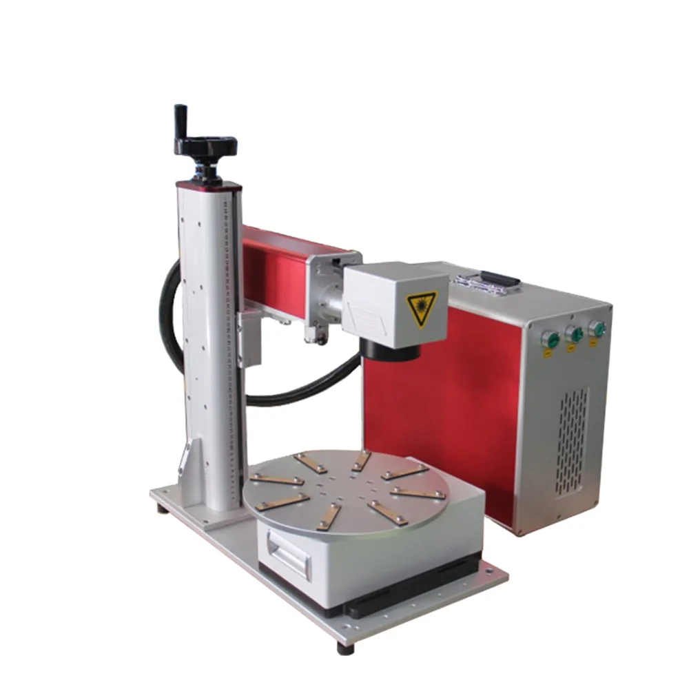 mini fiber laser marking machines with rotary or disk  feed belt device for metal plastic tag logo printing engraving equipment