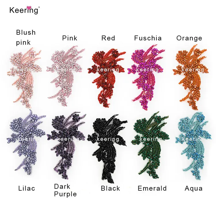 WDP-296 Very High End Lace Popular Jet Black Crystal Bodice Diamond 3D Flower Applique