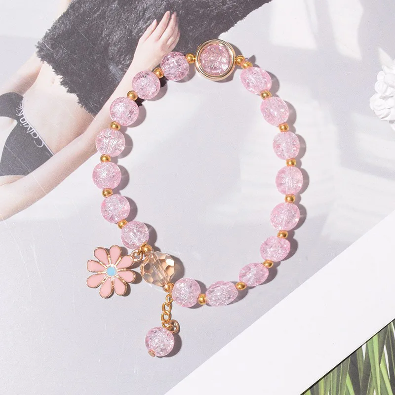 New Fashion Flower Colorful Crystal Glass Beaded Bracelets DIY Simple Student Girls Bracelet Beads Bangle Chain Jewelry