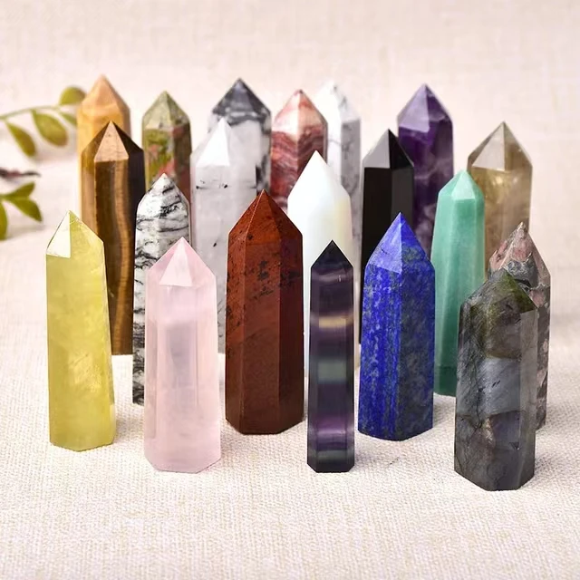 Natural Crystal Rose Quartz Point Amethyst Crystals Tower Healing Stones Hexgaonal Obelisk Wands