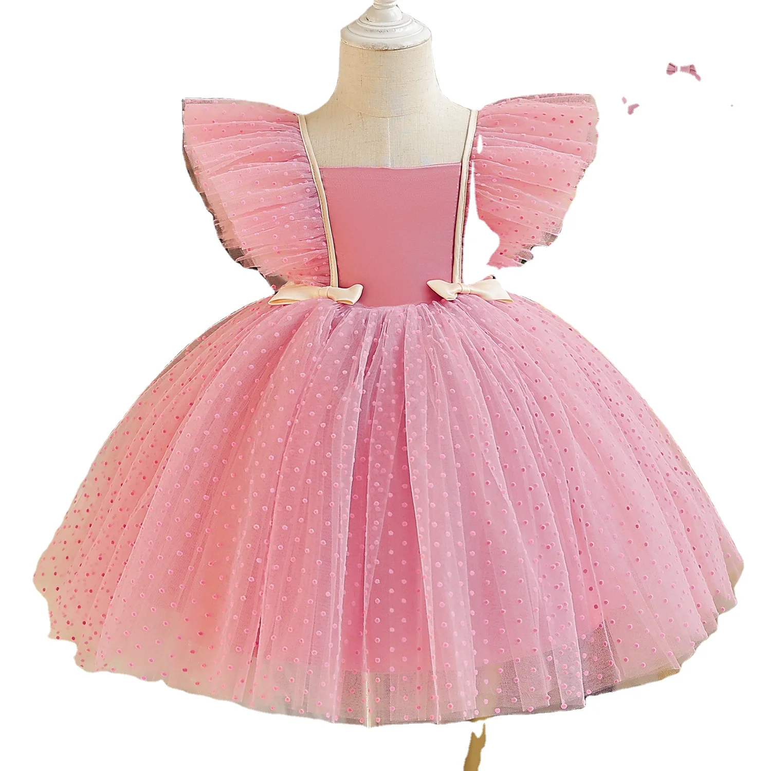 New Style Baby Party Dresses Wave Point Baby Gowns Dress Girl Flying Sleeve Princess Baby Dress Fashion