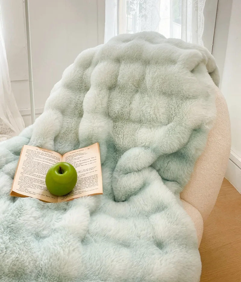 Fur thick bubble fleece warm home decor sleeping blanket throws sofa winter bed blanket