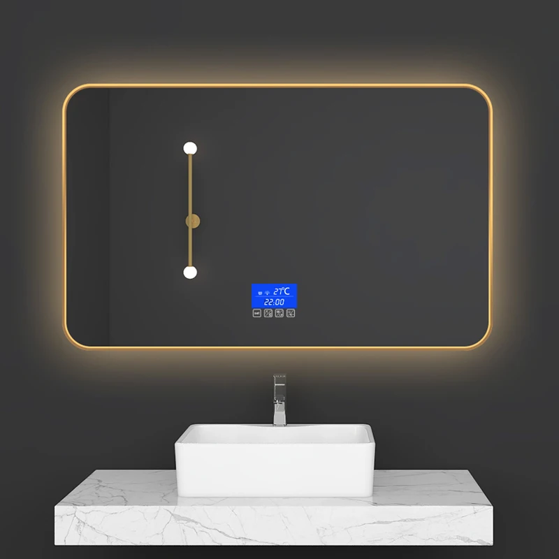 Rectangle Wall Hanging Led Bathroom Anti-fog Mirror Touch Screen Smart Mirror Makeup with Light-emitting Mirror
