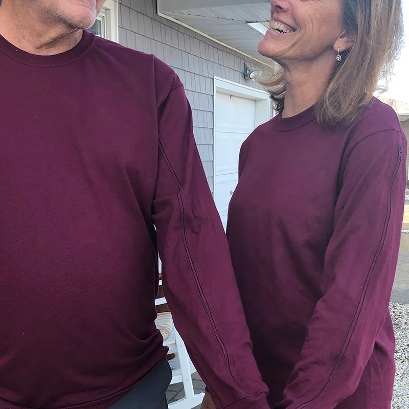 Customized For Assist Hemodialysis Patients Two Way Arm Zippers Solid Color Unisex Dialysis Zipper Access Crewneck Sweatshirt