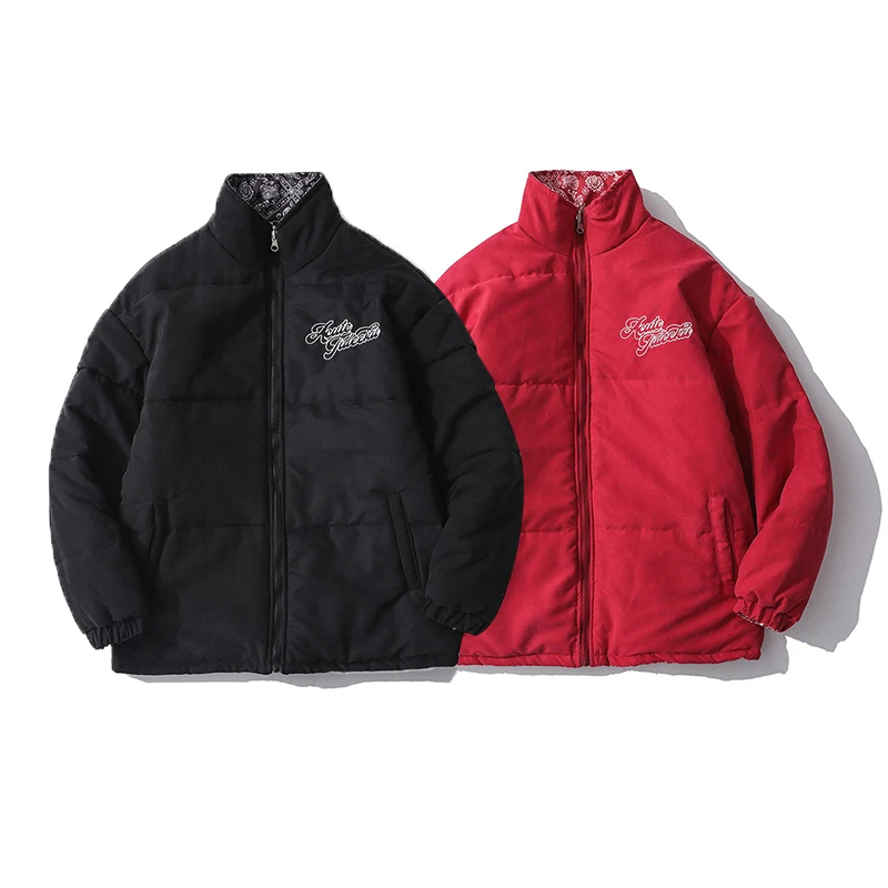 Men fashion reversible warm puffer winter jacket