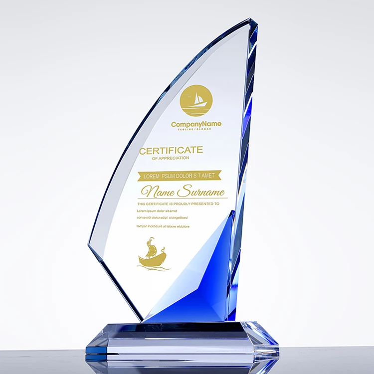 Crystal Engraved Promotional Gift Sailboat Block Trophy