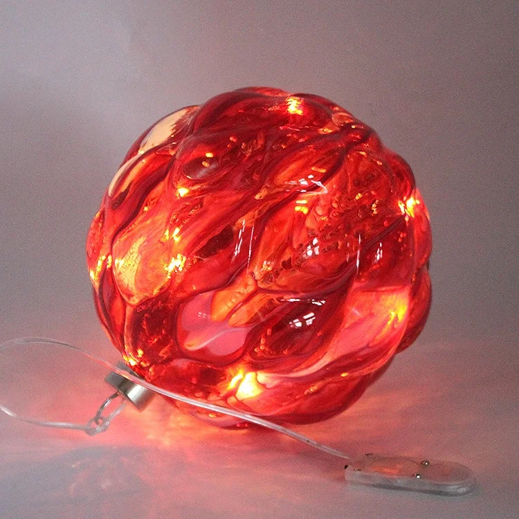 Customizable Red LED Light Glass Bauble Ornament Christmas Hanging Interior And Outdoor Descorations With Flow Pattern For Xmas